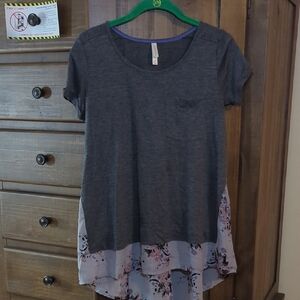 Gray Floral Hem Women's Top